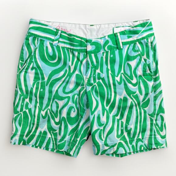Lilly Pulitzer Chipper Bermuda Shorts Blue Green Size 6 Golf Chino - Picture 1 of 9